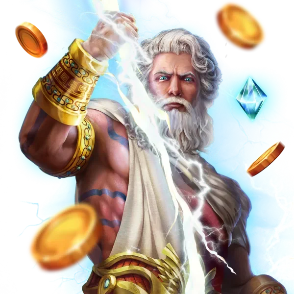 Nine Casino welcome package art with Zeus and gold coins
