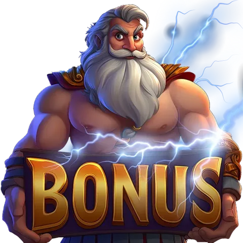Nine Casino Third Deposit Bonus art: Zeus holding a Bonus sign